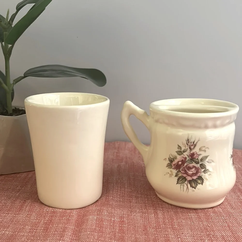 Vintage Collectable ATHENA Pink/Burgundy Roses SHAVING MUG Set. Or toothbrush